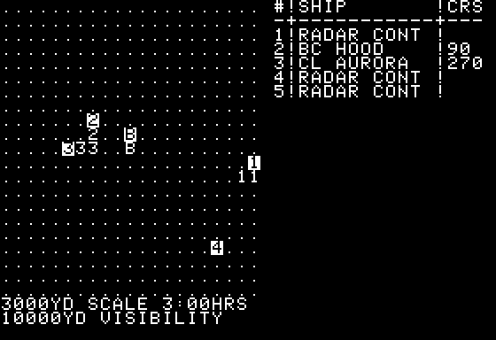 Dreadnoughts (Apple II) screenshot: Bismarck engaging the Hood