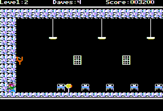 Dangerous Dave Goes Nutz! (Apple II) screenshot: Level 2