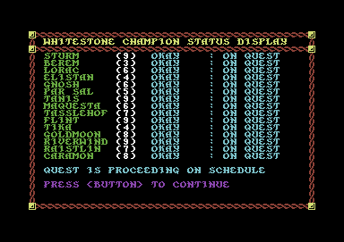 War of the Lance (Commodore 64) screenshot: Status screen