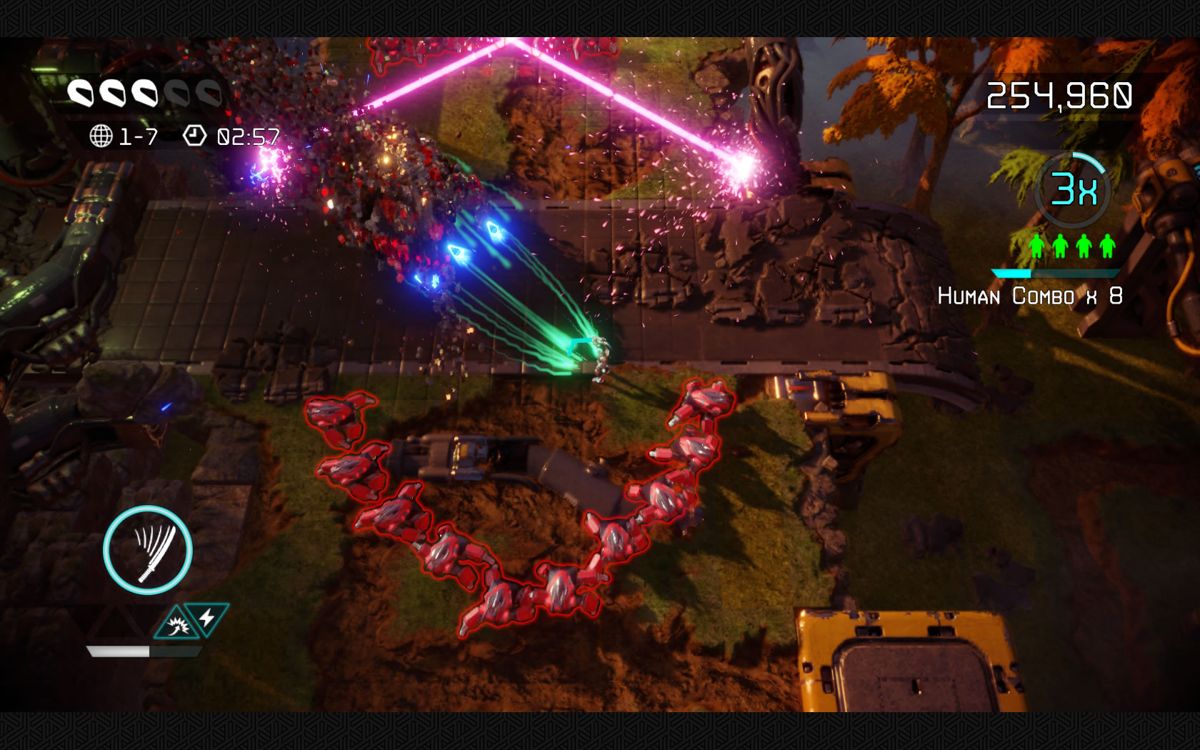 Nex Machina (Windows) screenshot: A group closes in from below.