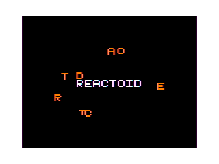 Reactoid (TRS-80 CoCo) screenshot: Title - Flying animated letters spell the title