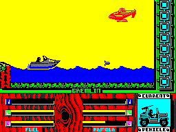 MASK Two Two (ZX Spectrum) screenshot: ... turns out I'm underwater so I need to transform into a boat. That's better.