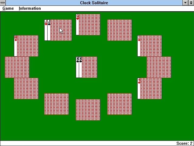 Solitaire King: Clock Solitaire (Windows 3.x) screenshot: A game in progress
