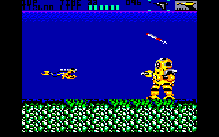 Sly Spy: Secret Agent (Amstrad CPC) screenshot: *sing* We all live in a yellow diving suit ... *sing*