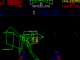 Star Wars: The Empire Strikes Back (ZX Spectrum) screenshot: One walker destroyed, 2 left