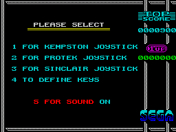 Sonic Boom (ZX Spectrum) screenshot: Game controller options