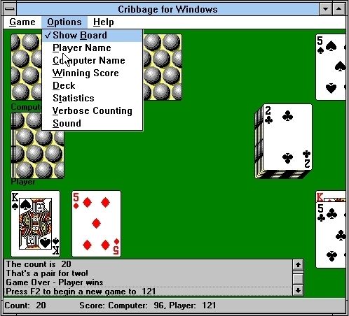 Cribbage for Windows (Windows 3.x) screenshot: The game configuration options