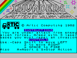 Invaders (ZX Spectrum) screenshot: Loader/Title