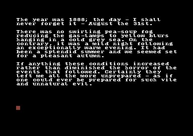 Jack the Ripper (Commodore 64) screenshot: Introductory text