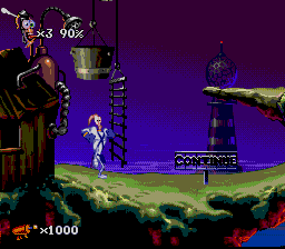 Earthworm Jim 2 (SNES) screenshot: Nice house... and I can't get through