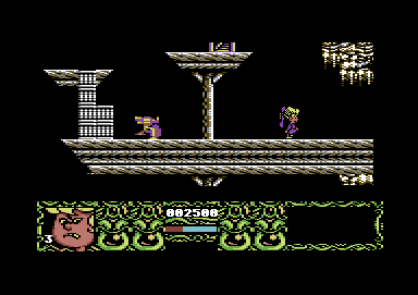 Potsworth & Co. (Commodore 64) screenshot: A rather awkward enemy, a moving gun with a severed hand