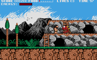Prehistorik (DOS) screenshot: My First Dinosaur!
