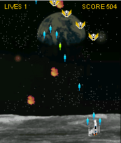 Fraxxon (J2ME) screenshot: A wave of yellow ships.