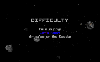 Astro3D (DOS) screenshot: Difficulty levels.