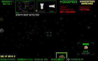 Astro3D (DOS) screenshot: The warning indicates that Sed is not alone out here