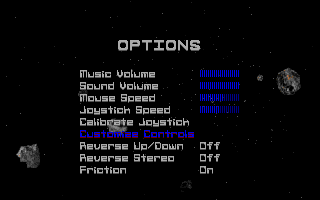 Astro3D (DOS) screenshot: Game Options Menu