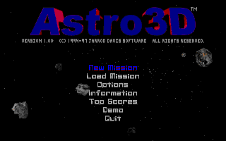 Astro3D (DOS) screenshot: Game menu