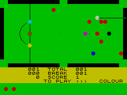 Snooker (ZX Spectrum) screenshot: 2 reds pick a color for next shot