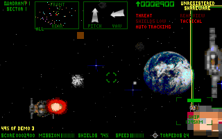 Astro3D (DOS) screenshot: This is some kind of attack drone and it usually shows up with lots of friends
