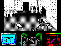 Vendetta (ZX Spectrum) screenshot: Cannot go through the door at the top of the screen, but can go through here.