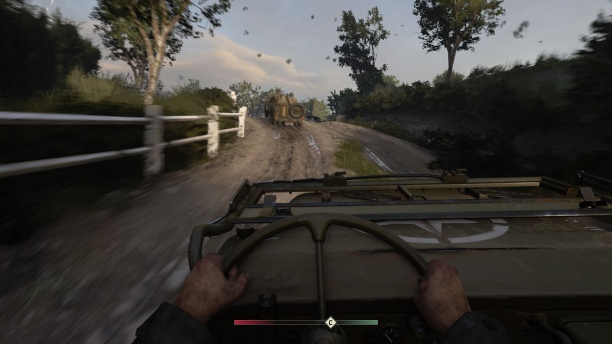 Call of Duty: WWII (PlayStation 4) screenshot: Reckless driving, but it's war so there's no police to object