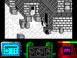 Vendetta (ZX Spectrum) screenshot: It is possible to open doors - but only if the fist is showing in the right hand pane.