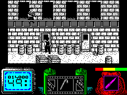 Vendetta (ZX Spectrum) screenshot: One screen to the right : overhead snipers appear. One hit from these guys is fatal