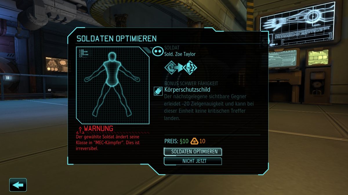 XCOM: Enemy Within (Windows) screenshot: Changing a soldier to a MEC-Warrior.