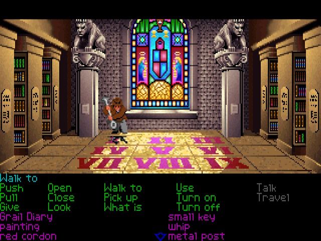 Indiana Jones and the Last Crusade: The Graphic Adventure (Windows) screenshot: Breaking the stone slab to enter the catacombs