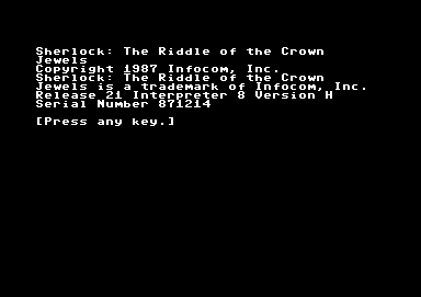 Sherlock: The Riddle of the Crown Jewels (Commodore 64) screenshot: Copyright notice