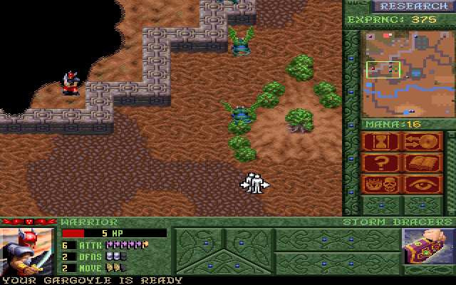 Blood & Magic (DOS) screenshot: Flying units can cross otherwise impassable obstructions such as permanent walls or irrigation canals