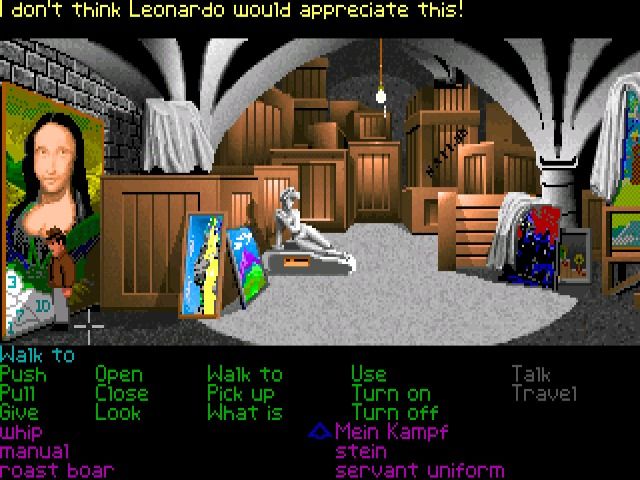 Indiana Jones and the Last Crusade: The Graphic Adventure (Windows) screenshot: Those numbers on a Mona Lisa painting look like a code to a safe