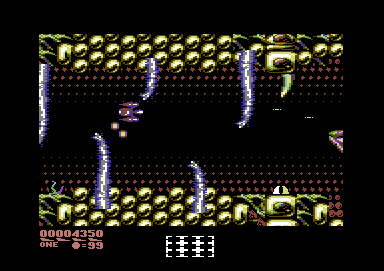 Phobia (Commodore 64) screenshot: These claws move back and forth and cannot be destroyed.