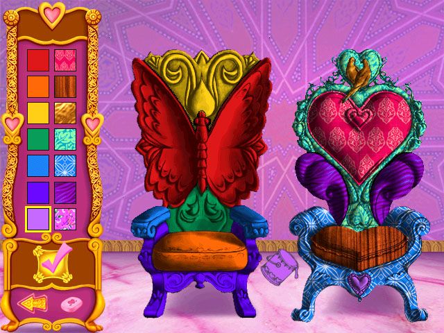 Barbie as Rapunzel: A Creative Adventure (Windows) screenshot: Designing his and her royal thrones.