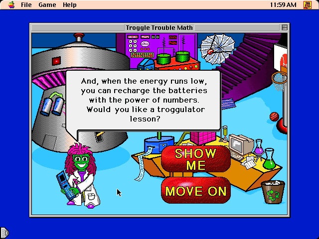 Troggle Trouble Math (Macintosh) screenshot: Introduction.