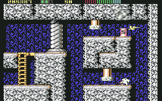 Impossamole (Commodore 64) screenshot: The stemmers dwarf you for a while