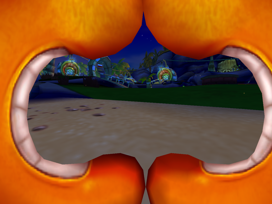 Kao: Mystery of Volcano (Windows) screenshot: There's a first-person view, framed through Kao's boxing gloves.