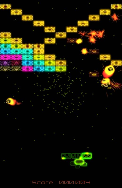Blocus (Android) screenshot: Two balls at once and playing with an upgraded paddle.
