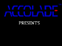 Gunboat (ZX Spectrum) screenshot: After a long time loading the game displays this screen. It starts with the word Accolade and then a bullet cuts through it