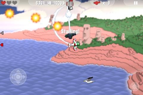 MiniSquadron (iPhone) screenshot: Stalling hit by cluster bomb