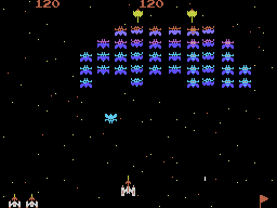 Galaxian (ColecoVision) screenshot: A game in progress