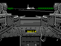 Gunboat (ZX Spectrum) screenshot: Ahead is a gun emplacement and some sampans
