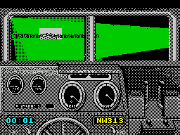 Gunboat (ZX Spectrum) screenshot: There's a target ahead, looks like a gun emplacement, and the river is lit by a searchlight