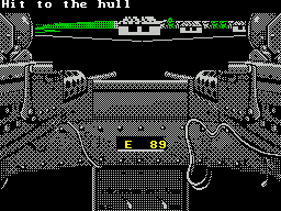 Gunboat (ZX Spectrum) screenshot: Still practicing under fire. Still 'No damage possible'