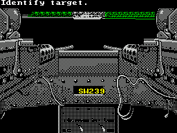 Gunboat (ZX Spectrum) screenshot: There's an 'Identify target' key. The boat I've been shelling is a PBR, better stop that