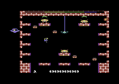 Jet Power Jack (Commodore 64) screenshot: Level two: Almost everything is deadly to touch. The edges of the platforms are not so deadly as they are in the BBC and Electron versions.