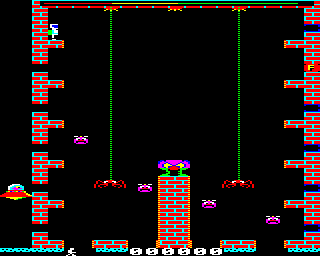 Jet Power Jack (BBC Micro) screenshot: Level 4: Slightly easier level with more room to manoeuvre.