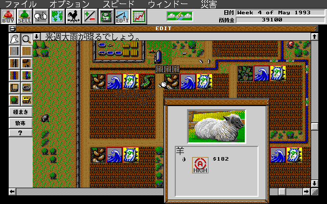 Sim Farm (PC-98) screenshot: I just bought sheep! Now I can consider myself a complete person