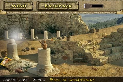 Herod's Lost Tomb (iPhone) screenshot: Herodium - objects using hint flashlight