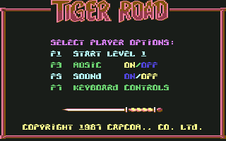 Tiger Road (Commodore 64) screenshot: Main menu